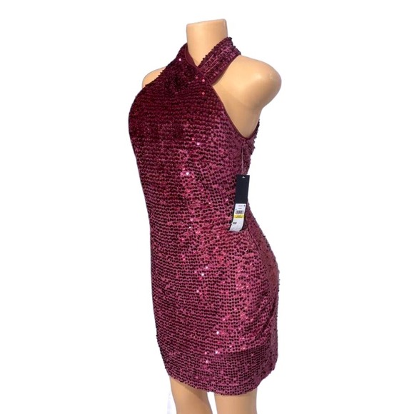 RACHEL Rachel Roy Dresses & Skirts - Rachel Roy Women's Burgundy Sequin Halter Mini Dress Size M
